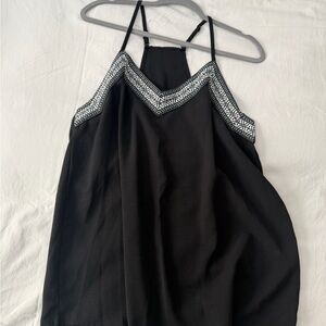Black Spaghetti Strap Tank with Embroidered Trim